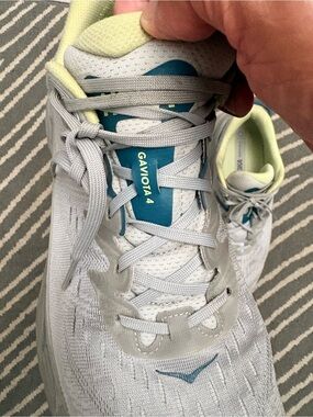 Hoka Gaviota 4 Men's Running Shoes — Light Gray with Teal and Pale Lime Accents